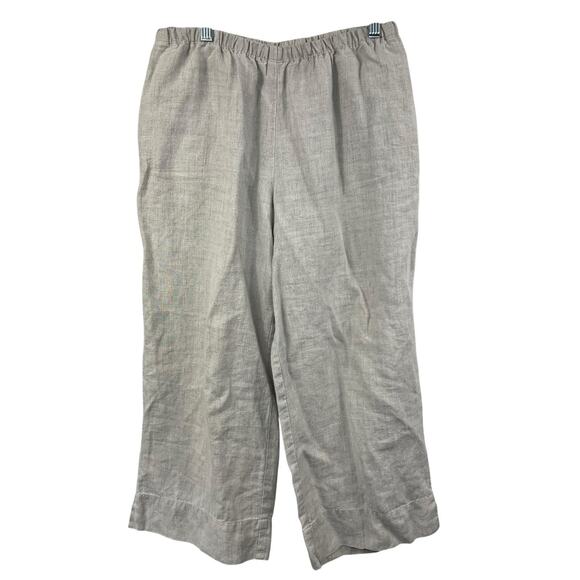 J Jill Elastic Waist Tan 100% Linen Pants Size SP Small Petite Wide Leg - Picture 7 of 11